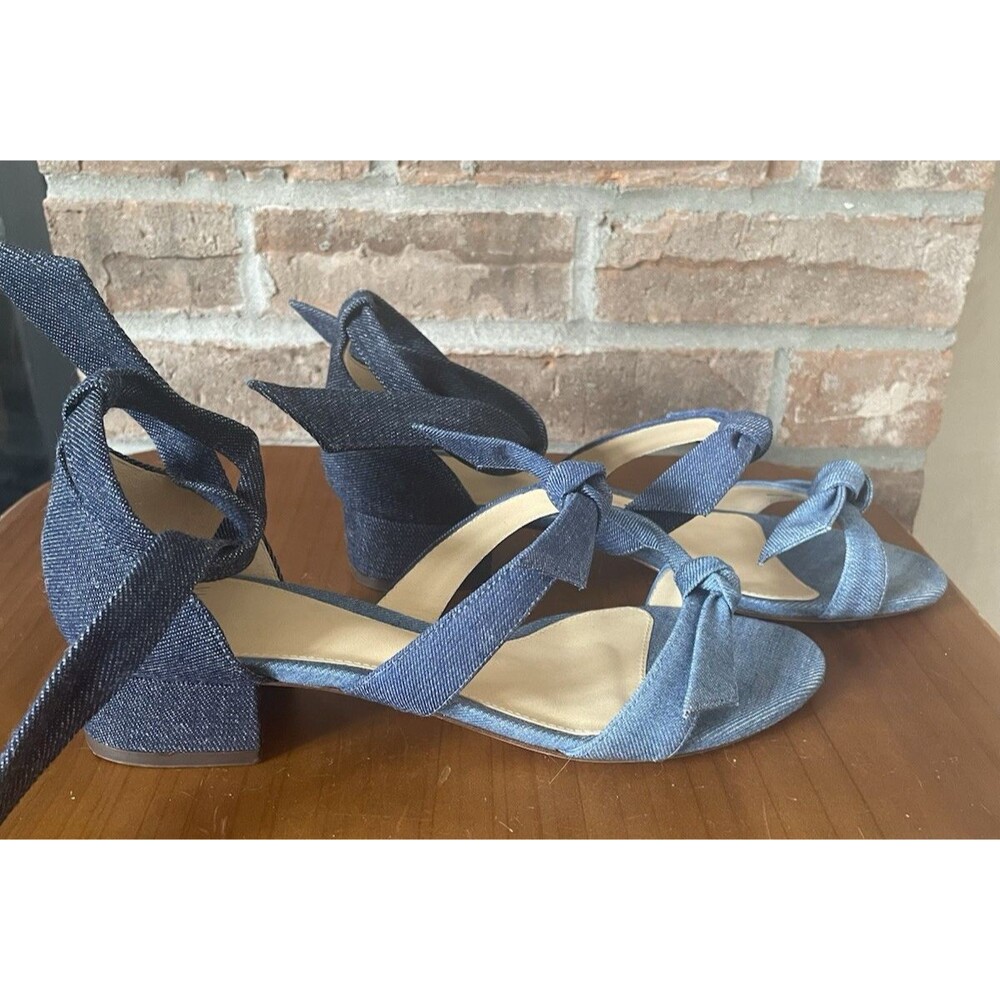 Alexandre Birman Heel Sandals Size 37 Blue Denim Bow Ankle Wrap MSRP $395 - Picture 11 of 13